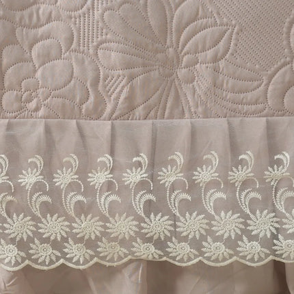Imperial Lace & Frill Bedcover Set - Baby Pink