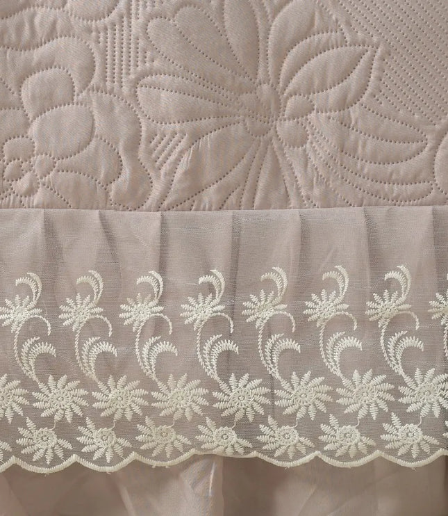 Imperial Lace & Frill Bedcover Set - Baby Pink