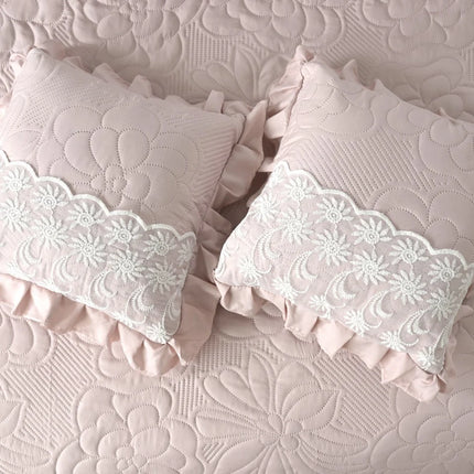 Imperial Lace & Frill Bedcover Set - Baby Pink