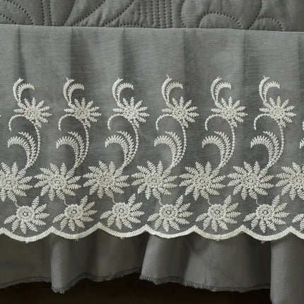 Imperial Lace & Frill Bedcover Set - Grey