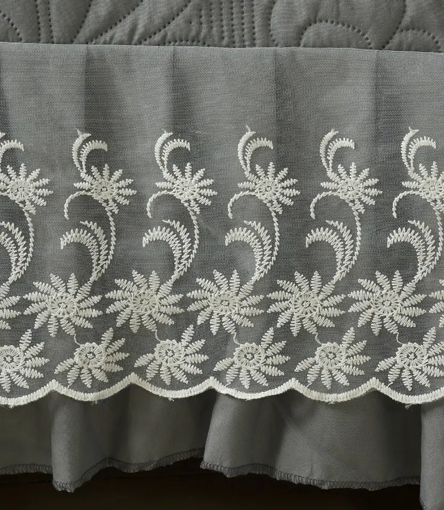 Imperial Lace & Frill Bedcover Set - Grey