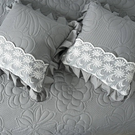 Imperial Lace & Frill Bedcover Set - Grey