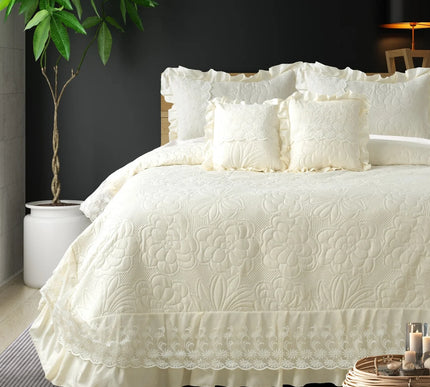 Imperial Lace & Frill Bedcover Set - White