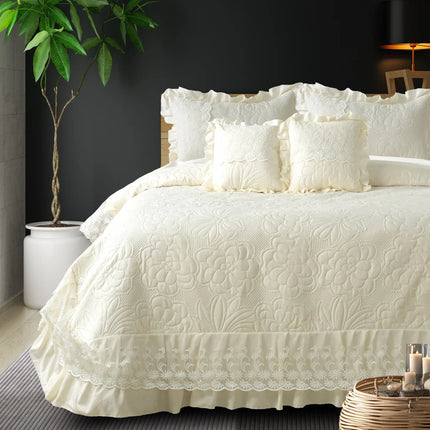 Imperial Lace & Frill Bedcover Set - White