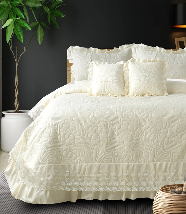 Imperial Lace & Frill Bedcover Set - White