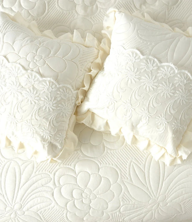 Imperial Lace & Frill Bedcover Set - White