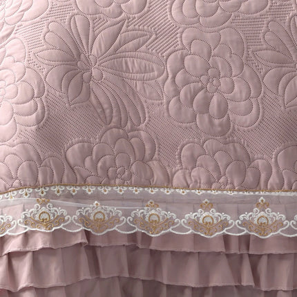 Regal Triple Frill & Gold Lace Bedcover Set - Mauve Pink