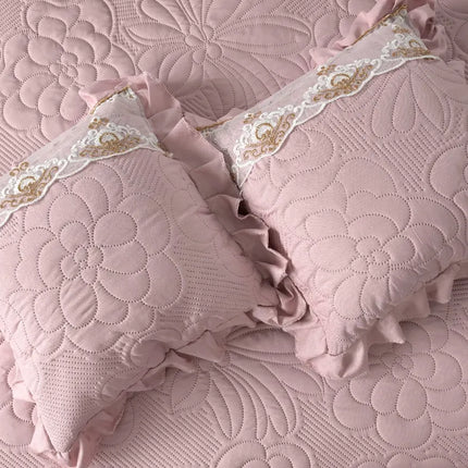Regal Triple Frill & Gold Lace Bedcover Set - Mauve Pink