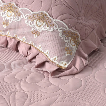 Regal Triple Frill & Gold Lace Bedcover Set - Mauve Pink