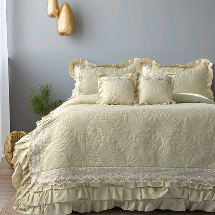 Regal Triple Frill & Gold Lace Bedcover Set Yellow