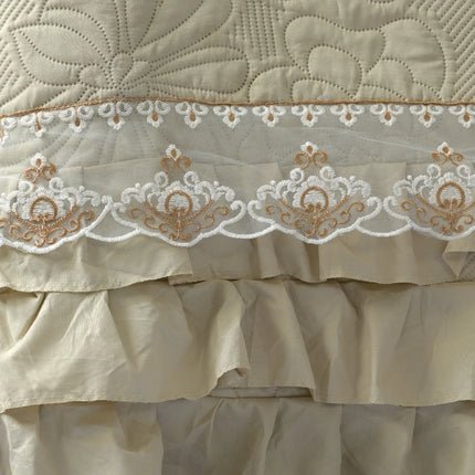 Regal Triple Frill & Gold Lace Bedcover Set Yellow