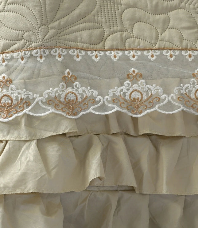 Regal Triple Frill & Gold Lace Bedcover Set Yellow