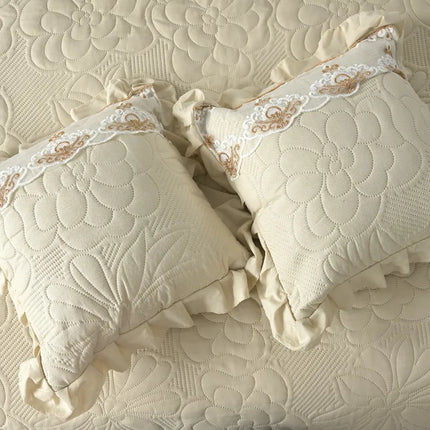 Regal Triple Frill & Gold Lace Bedcover Set Yellow