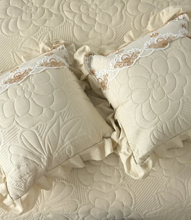 Regal Triple Frill & Gold Lace Bedcover Set Yellow