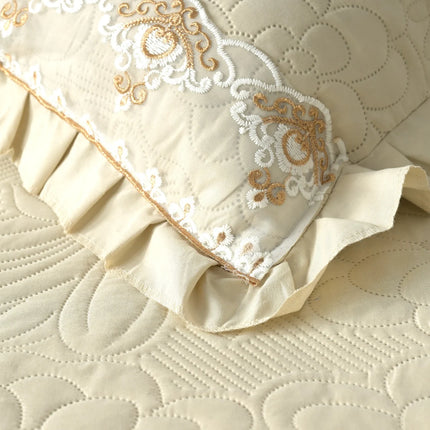 Regal Triple Frill & Gold Lace Bedcover Set Yellow